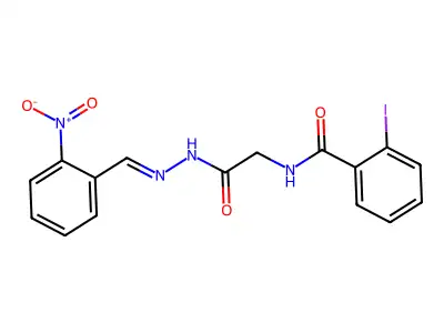 2-iodo-N-[2-[2-[(2-nitrophenyl)methylidene]hydrazinyl]-2-oxoethyl]benzamide structure