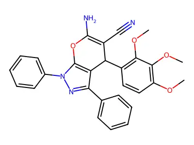 6-amino-1,3-diphenyl-4-(2,3,4-trimethoxyphenyl)-1,4-dihydropyrano[2,3-c]pyrazole-5-carbonitrile structure