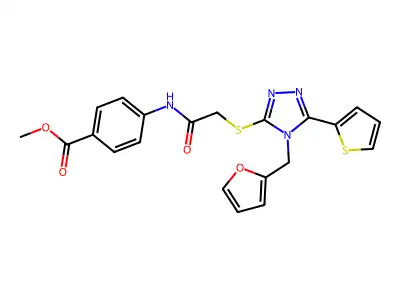 methyl 4-[({[4-(furan-2-ylmethyl)-5-(thiophen-2-yl)-4H-1,2,4-triazol-3-yl]sulfanyl}acetyl)amino]benzoate structure