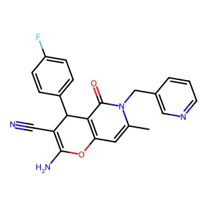 2-amino-4-(4-fluorophenyl)-7-methyl-5-oxo-6-(pyridin-3-ylmethyl)-5,6-dihydro-4H-pyrano[3,2-c]pyridine-3-carbonitrile structure