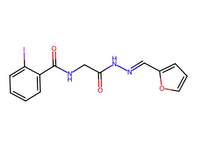 N-[2-[2-(furan-2-ylmethylidene)hydrazinyl]-2-oxoethyl]-2-iodobenzamide structure