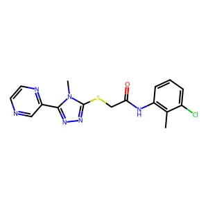 N-(3-chloro-2-methylphenyl)-2-{[4-methyl-5-(pyrazin-2-yl)-4H-1,2,4-triazol-3-yl]sulfanyl}acetamide structure