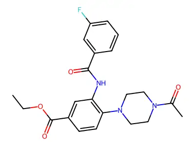 Ethyl 4-(4-acetyl-1-piperazinyl)-3-[(3-fluorobenzoyl)amino]benzoate structure