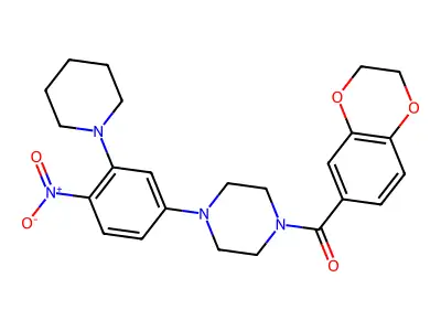 2,3-dihydro-1,4-benzodioxin-6-yl-[4-(4-nitro-3-piperidin-1-ylphenyl)piperazin-1-yl]methanone structure