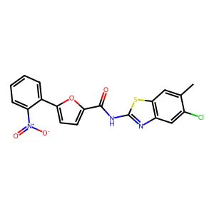 N-(5-chloro-6-methyl-1,3-benzothiazol-2-yl)-5-(2-nitrophenyl)furan-2-carboxamide structure