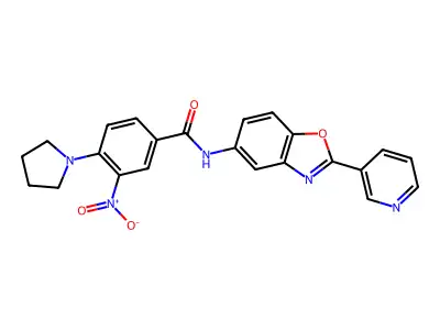 3-nitro-N-(2-pyridin-3-yl-1,3-benzoxazol-5-yl)-4-pyrrolidin-1-ylbenzamide structure
