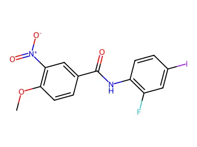 N-(2-fluoro-4-iodophenyl)-4-methoxy-3-nitrobenzamide structure