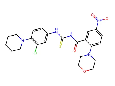 N-[(3-chloro-4-piperidin-1-ylphenyl)carbamothioyl]-2-morpholin-4-yl-5-nitrobenzamide structure