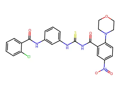 N-[[3-[(2-chlorobenzoyl)amino]phenyl]carbamothioyl]-2-morpholin-4-yl-5-nitrobenzamide structure