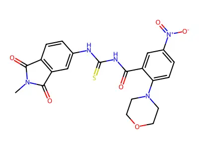 N-[(2-methyl-1,3-dioxoisoindol-5-yl)carbamothioyl]-2-morpholin-4-yl-5-nitrobenzamide structure