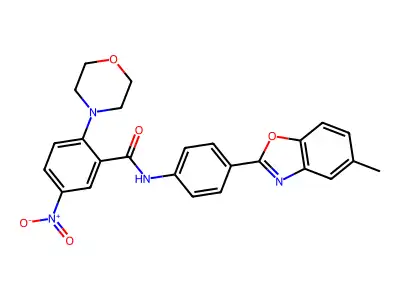 N-[4-(5-methyl-1,3-benzoxazol-2-yl)phenyl]-2-morpholin-4-yl-5-nitrobenzamide structure