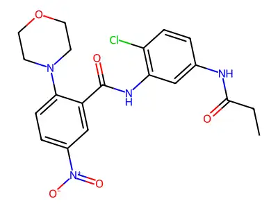 N-[2-chloro-5-(propanoylamino)phenyl]-2-morpholin-4-yl-5-nitrobenzamide structure