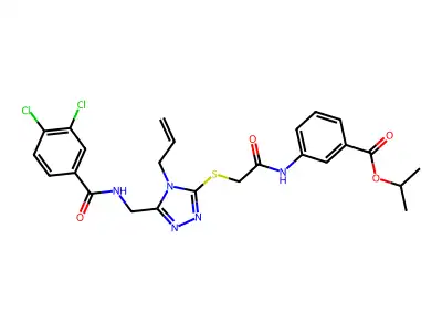 propan-2-yl 3-[({[5-({[(3,4-dichlorophenyl)carbonyl]amino}methyl)-4-(prop-2-en-1-yl)-4H-1,2,4-triazol-3-yl]sulfanyl}acetyl)amino]benzoate structure