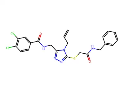 N-[[5-[2-(benzylamino)-2-oxoethyl]sulfanyl-4-prop-2-enyl-1,2,4-triazol-3-yl]methyl]-3,4-dichlorobenzamide structure