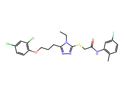2-({5-[3-(2,4-dichlorophenoxy)propyl]-4-ethyl-4H-1,2,4-triazol-3-yl}sulfanyl)-N-(5-fluoro-2-methylphenyl)acetamide structure
