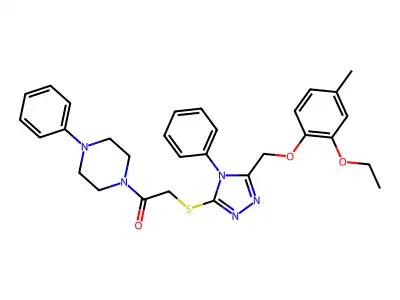 2-({5-[(2-ethoxy-4-methylphenoxy)methyl]-4-phenyl-4H-1,2,4-triazol-3-yl}sulfanyl)-1-(4-phenylpiperazin-1-yl)ethanone structure