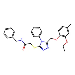 N-benzyl-2-({5-[(2-ethoxy-4-methylphenoxy)methyl]-4-phenyl-4H-1,2,4-triazol-3-yl}sulfanyl)acetamide structure