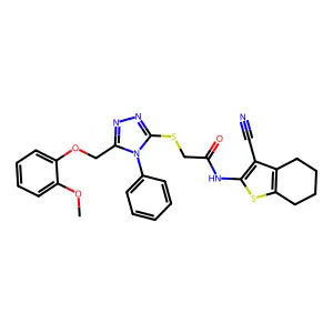 N-(3-cyano-4,5,6,7-tetrahydro-1-benzothiophen-2-yl)-2-({5-[(2-methoxyphenoxy)methyl]-4-phenyl-4H-1,2,4-triazol-3-yl}sulfanyl)acetamide structure