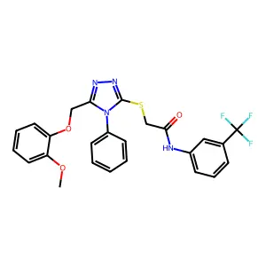 2-({5-[(2-methoxyphenoxy)methyl]-4-phenyl-4H-1,2,4-triazol-3-yl}sulfanyl)-N-[3-(trifluoromethyl)phenyl]acetamide structure