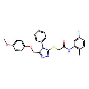 N-(5-fluoro-2-methylphenyl)-2-({5-[(4-methoxyphenoxy)methyl]-4-phenyl-4H-1,2,4-triazol-3-yl}sulfanyl)acetamide structure
