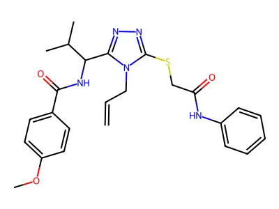 4-methoxy-N-{2-methyl-1-[5-{[2-oxo-2-(phenylamino)ethyl]sulfanyl}-4-(prop-2-en-1-yl)-4H-1,2,4-triazol-3-yl]propyl}benzamide structure