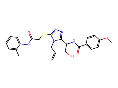 N-[2-hydroxy-1-[5-[2-(2-methylanilino)-2-oxoethyl]sulfanyl-4-prop-2-enyl-1,2,4-triazol-3-yl]ethyl]-4-methoxybenzamide structure