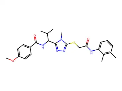 N-{1-[5-({2-[(2,3-dimethylphenyl)amino]-2-oxoethyl}sulfanyl)-4-methyl-4H-1,2,4-triazol-3-yl]-2-methylpropyl}-4-methoxybenzamide structure
