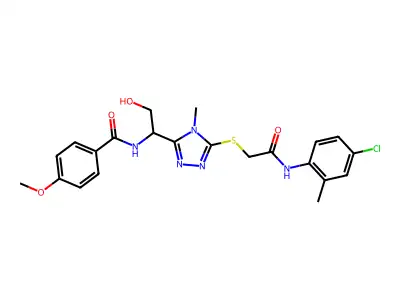 N-{1-[5-({2-[(4-chloro-2-methylphenyl)amino]-2-oxoethyl}sulfanyl)-4-methyl-4H-1,2,4-triazol-3-yl]-2-hydroxyethyl}-4-methoxybenzamide structure