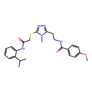 4-methoxy-N-(2-{4-methyl-5-[(2-oxo-2-{[2-(propan-2-yl)phenyl]amino}ethyl)sulfanyl]-4H-1,2,4-triazol-3-yl}ethyl)benzamide structure