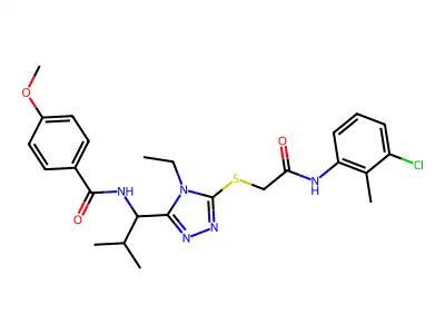 N-{1-[5-({2-[(3-chloro-2-methylphenyl)amino]-2-oxoethyl}sulfanyl)-4-ethyl-4H-1,2,4-triazol-3-yl]-2-methylpropyl}-4-methoxybenzamide structure