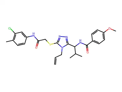 N-{1-[5-({2-[(3-chloro-4-methylphenyl)amino]-2-oxoethyl}sulfanyl)-4-(prop-2-en-1-yl)-4H-1,2,4-triazol-3-yl]-2-methylpropyl}-4-methoxybenzamide structure