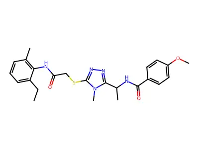 N-{1-[5-({2-[(2-ethyl-6-methylphenyl)amino]-2-oxoethyl}sulfanyl)-4-methyl-4H-1,2,4-triazol-3-yl]ethyl}-4-methoxybenzamide structure