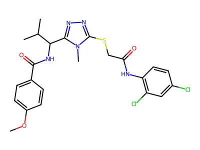 N-{1-[5-({2-[(2,4-dichlorophenyl)amino]-2-oxoethyl}sulfanyl)-4-methyl-4H-1,2,4-triazol-3-yl]-2-methylpropyl}-4-methoxybenzamide structure
