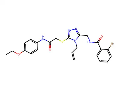 2-bromo-N-[[5-[2-(4-ethoxyanilino)-2-oxoethyl]sulfanyl-4-prop-2-enyl-1,2,4-triazol-3-yl]methyl]benzamide structure