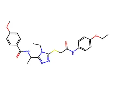 N-{1-[5-({2-[(4-ethoxyphenyl)amino]-2-oxoethyl}sulfanyl)-4-ethyl-4H-1,2,4-triazol-3-yl]ethyl}-4-methoxybenzamide structure