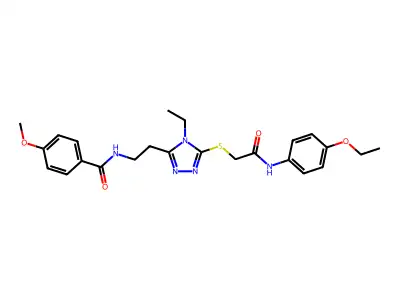 N-[2-[5-[2-(4-ethoxyanilino)-2-oxoethyl]sulfanyl-4-ethyl-1,2,4-triazol-3-yl]ethyl]-4-methoxybenzamide structure