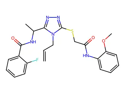 2-fluoro-N-{1-[5-({2-[(2-methoxyphenyl)amino]-2-oxoethyl}sulfanyl)-4-(prop-2-en-1-yl)-4H-1,2,4-triazol-3-yl]ethyl}benzamide structure