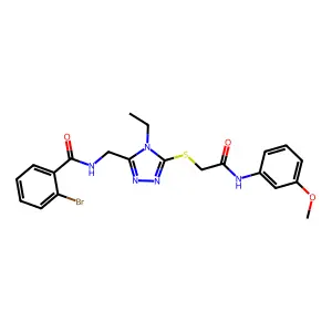 2-bromo-N-[[4-ethyl-5-[2-(3-methoxyanilino)-2-oxoethyl]sulfanyl-1,2,4-triazol-3-yl]methyl]benzamide structure