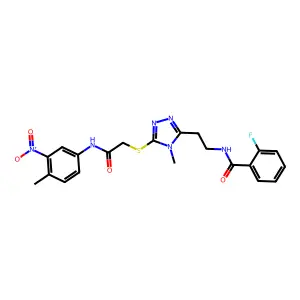 2-fluoro-N-[2-[4-methyl-5-[2-(4-methyl-3-nitroanilino)-2-oxoethyl]sulfanyl-1,2,4-triazol-3-yl]ethyl]benzamide structure