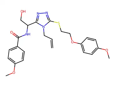 N-[2-hydroxy-1-[5-[2-(4-methoxyphenoxy)ethylsulfanyl]-4-prop-2-enyl-1,2,4-triazol-3-yl]ethyl]-4-methoxybenzamide structure