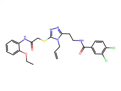 3,4-dichloro-N-[2-[5-[2-(2-ethoxyanilino)-2-oxoethyl]sulfanyl-4-prop-2-enyl-1,2,4-triazol-3-yl]ethyl]benzamide structure