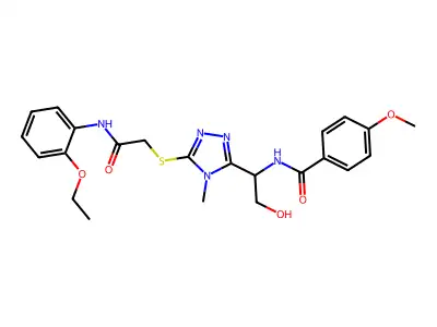 N-{1-[5-({2-[(2-ethoxyphenyl)amino]-2-oxoethyl}sulfanyl)-4-methyl-4H-1,2,4-triazol-3-yl]-2-hydroxyethyl}-4-methoxybenzamide structure