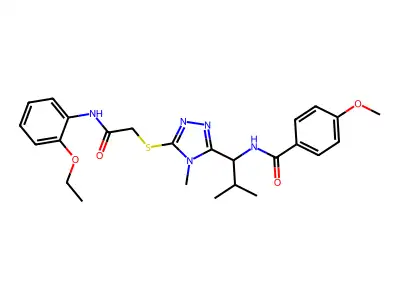 N-{1-[5-({2-[(2-ethoxyphenyl)amino]-2-oxoethyl}sulfanyl)-4-methyl-4H-1,2,4-triazol-3-yl]-2-methylpropyl}-4-methoxybenzamide structure