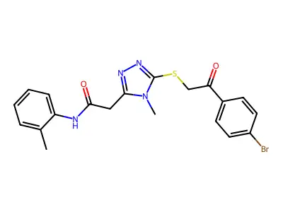 2-(5-{[2-(4-bromophenyl)-2-oxoethyl]sulfanyl}-4-methyl-4H-1,2,4-triazol-3-yl)-N-(2-methylphenyl)acetamide structure