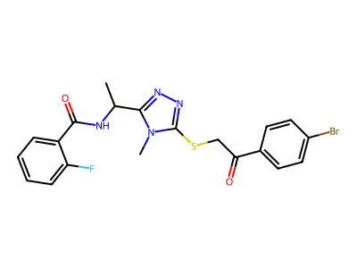 N-[1-(5-{[2-(4-bromophenyl)-2-oxoethyl]sulfanyl}-4-methyl-4H-1,2,4-triazol-3-yl)ethyl]-2-fluorobenzamide structure