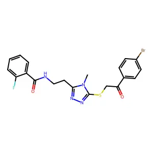 N-[2-(5-{[2-(4-bromophenyl)-2-oxoethyl]sulfanyl}-4-methyl-4H-1,2,4-triazol-3-yl)ethyl]-2-fluorobenzamide structure
