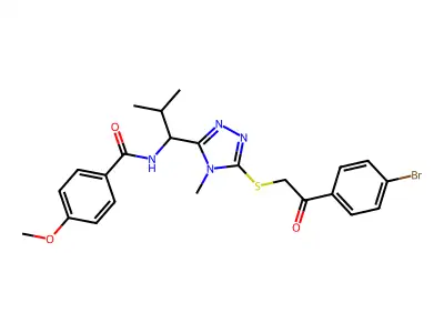 N-[1-(5-{[2-(4-bromophenyl)-2-oxoethyl]sulfanyl}-4-methyl-4H-1,2,4-triazol-3-yl)-2-methylpropyl]-4-methoxybenzamide structure