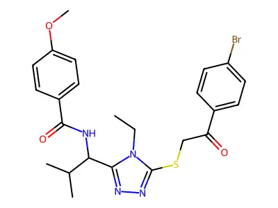 N-[1-(5-{[2-(4-bromophenyl)-2-oxoethyl]sulfanyl}-4-ethyl-4H-1,2,4-triazol-3-yl)-2-methylpropyl]-4-methoxybenzamide structure