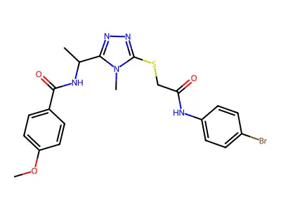 N-{1-[5-({2-[(4-bromophenyl)amino]-2-oxoethyl}sulfanyl)-4-methyl-4H-1,2,4-triazol-3-yl]ethyl}-4-methoxybenzamide structure