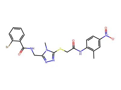 2-bromo-N-[[4-methyl-5-[2-(2-methyl-4-nitroanilino)-2-oxoethyl]sulfanyl-1,2,4-triazol-3-yl]methyl]benzamide structure